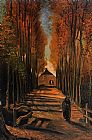 Autumn Canvas Paintings - Avenue of Poplars in Autumn